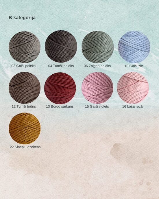 Dažādu krāsu, 0,5 kg, B, 3mm, viena pavediena